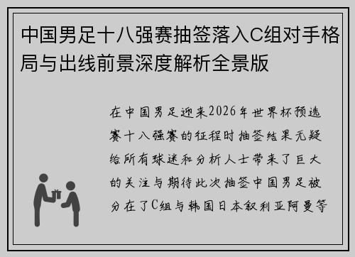 中国男足十八强赛抽签落入C组对手格局与出线前景深度解析全景版 中国男足十八强赛抽签落入C组对手格局与出线前景深度解析全景版